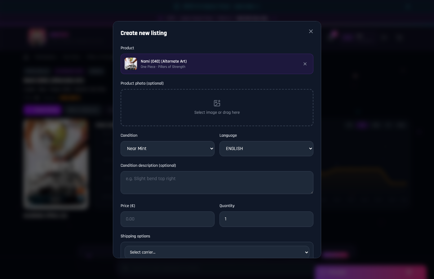 Create listing modal